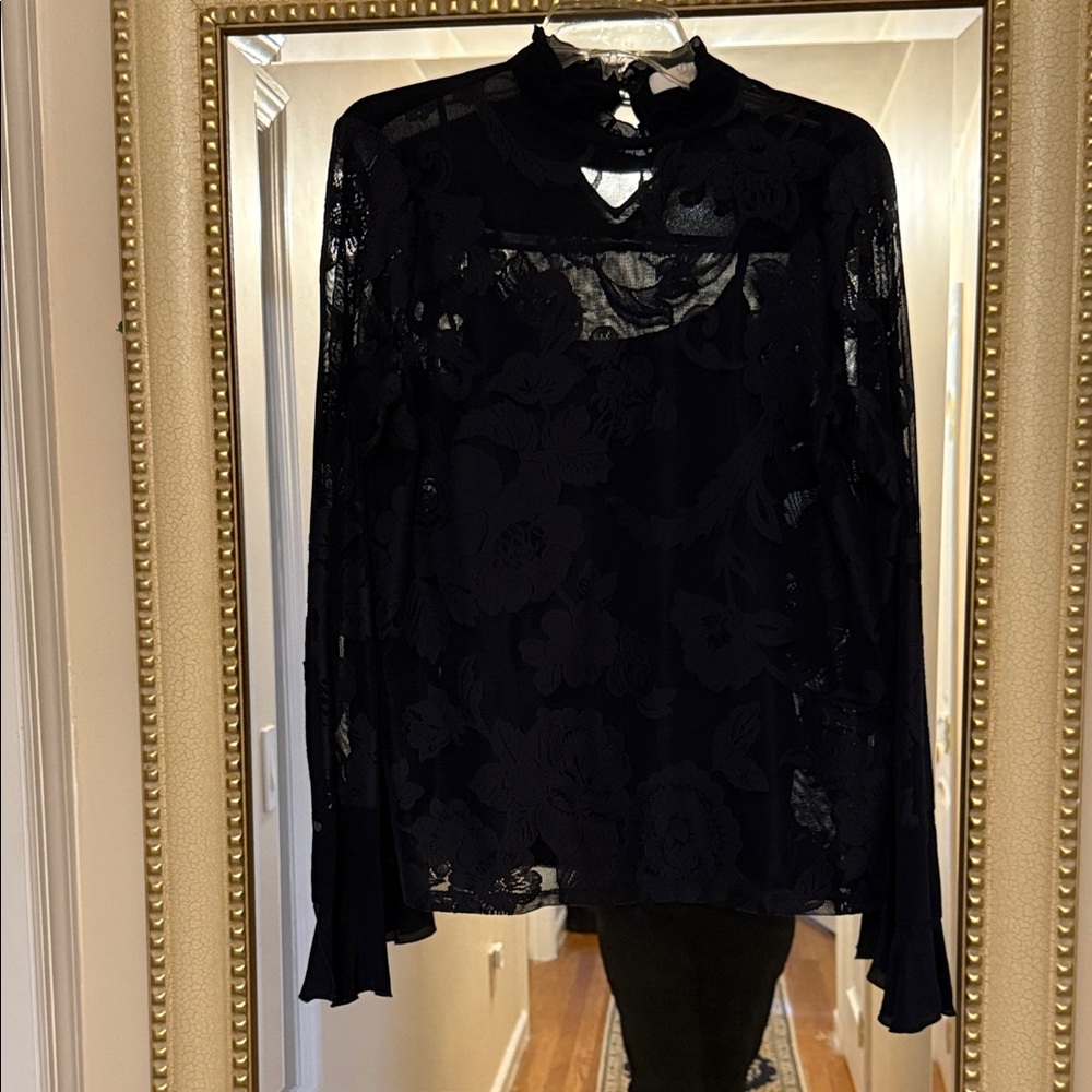 See By Chloe Ink Blue Sheer Blouse